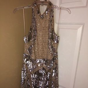 Silver Sequined Backless Dress